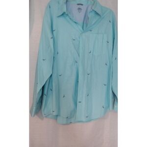 IZOD Saltwater Men's 2XL Teal-Blue Whale Print Relaxed Fit Button Down Shirt